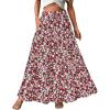 imageECOWISH Women Boho Maxi Skirt Summer Asymmetric Tiered Drawstring Elastic High Waist ALine Flowy Long Skirts with Pockets441 Red Flower