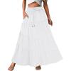 imageECOWISH Women Boho Maxi Skirt Summer Asymmetric Tiered Drawstring Elastic High Waist ALine Flowy Long Skirts with Pockets441 White