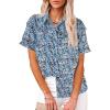 imageECOWISH Women Casual Ruffle Tops Summer 2025 Short Sleeve Button Down Work Blouses Fashion Loose Boho Floral Collared Shirt434 Blue