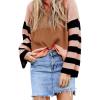 imageECOWISH Women Sweater Long Sleeve Color Block Knit Pullover Sweaters Crew Neck Patchwork Casual Loose Jumper TopsBrown