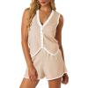 imageECOWISH Women Two Piece Outfits Summer Knit Striped Lounge Matching Set Sleeveless Button Down Tank Top and Shorts PajamasChampagne