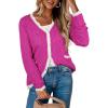 imageECOWISH Womens Lightweight Sweater Cardigan  Long Sleeve V Neck Button HollowedOut Knit Shurg Crop Tops with PocketsHot Pink