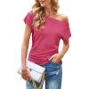 imageECOWISH Womens One Shoulder Tops  Short Sleeve Textured Summer Shirt Casual Trendy Y2K Blouse