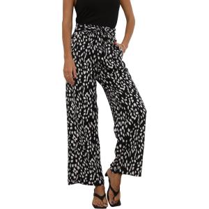 imageECOWISH Palazzo Pants for Women Casual 2025 Summer Loose Baggy Wide Leg Flowy High Waisted Polka Dot Trouser with Belt Pocket160 Black Lightning