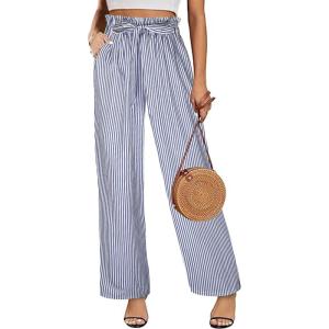 imageECOWISH Palazzo Pants for Women Casual 2025 Summer Loose Baggy Wide Leg Flowy High Waisted Polka Dot Trouser with Belt Pocket418 Sky Blue