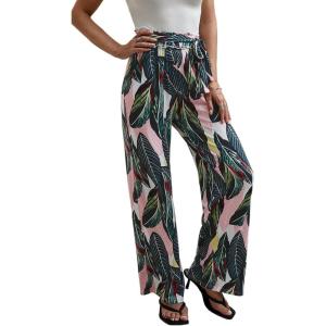 imageECOWISH Wide Leg Pants for Women Summer 2025 Palazzo Tropical Floral Casual High Waist Flared Trousers with Pockets185 Blackish Green