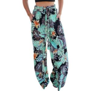 imageECOWISH Wide Leg Pants for Women Summer 2025 Palazzo Tropical Floral Casual High Waist Flared Trousers with PocketsBlack