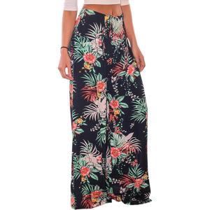 imageECOWISH Wide Leg Pants for Women Summer 2025 Palazzo Tropical Floral Casual High Waist Flared Trousers with PocketsNavy Blue