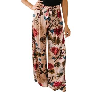 imageECOWISH Wide Leg Pants for Women Summer 2025 Palazzo Tropical Floral Casual High Waist Flared Trousers with PocketsPink