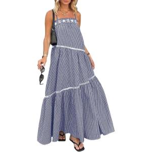 imageECOWISH Women Sleeveless Maxi Dress Summer Spaghetti Strap Casual Loose Boho Beach Dress Asymmetric Tiered Flowy Long Dress429 Navy Blue
