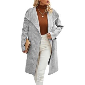 imageECOWISH Women Sweater Cardigan 2025  Striped Fall Jacket Knit Coat Oversize Long Sleeve Lapel Open Front CoatiganGray White