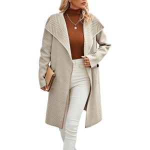 imageECOWISH Women Sweater Cardigan 2025  Striped Fall Jacket Knit Coat Oversize Long Sleeve Lapel Open Front CoatiganKhaki