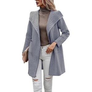 imageECOWISH Women Sweater Cardigan 2025  Striped Fall Jacket Knit Coat Oversize Long Sleeve Lapel Open Front CoatiganNavy