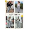 imageECOWISH Palazzo Pants for Women Casual 2025 Summer Loose Baggy Wide Leg Flowy High Waisted Polka Dot Trouser with Belt Pocket418 Navy Blue