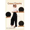 imageECOWISH Palazzo Pants for Women Casual 2025 Summer Loose Baggy Wide Leg Flowy High Waisted Polka Dot Trouser with Belt PocketBlack