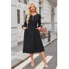 imageECOWISH Women 2025 Casual Tie Front Pleated Long Sleeve Dresses Elastic Waist Tiered Ruffle Flowy Midi Dress with PocketsBlack