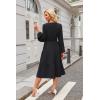 imageECOWISH Women 2025 Casual Tie Front Pleated Long Sleeve Dresses Elastic Waist Tiered Ruffle Flowy Midi Dress with PocketsBlack