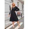 imageECOWISH Women 2025 Casual Tie Front Pleated Long Sleeve Dresses Elastic Waist Tiered Ruffle Flowy Midi Dress with PocketsBlack