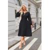 imageECOWISH Women 2025 Casual Tie Front Pleated Long Sleeve Dresses Elastic Waist Tiered Ruffle Flowy Midi Dress with PocketsBlack