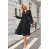imageECOWISH Women 2025 Casual Tie Front Pleated Long Sleeve Dresses Elastic Waist Tiered Ruffle Flowy Midi Dress with PocketsBlack
