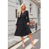 imageECOWISH Women 2025 Casual Tie Front Pleated Long Sleeve Dresses Elastic Waist Tiered Ruffle Flowy Midi Dress with PocketsBlack