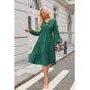 imageECOWISH Women 2025 Casual Tie Front Pleated Long Sleeve Dresses Elastic Waist Tiered Ruffle Flowy Midi Dress with PocketsDark Green