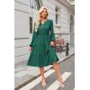 imageECOWISH Women 2025 Casual Tie Front Pleated Long Sleeve Dresses Elastic Waist Tiered Ruffle Flowy Midi Dress with PocketsDark Green