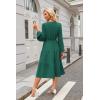 imageECOWISH Women 2025 Casual Tie Front Pleated Long Sleeve Dresses Elastic Waist Tiered Ruffle Flowy Midi Dress with PocketsDark Green