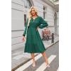 imageECOWISH Women 2025 Casual Tie Front Pleated Long Sleeve Dresses Elastic Waist Tiered Ruffle Flowy Midi Dress with PocketsDark Green