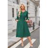 imageECOWISH Women 2025 Casual Tie Front Pleated Long Sleeve Dresses Elastic Waist Tiered Ruffle Flowy Midi Dress with PocketsDark Green