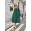 imageECOWISH Women 2025 Casual Tie Front Pleated Long Sleeve Dresses Elastic Waist Tiered Ruffle Flowy Midi Dress with PocketsDark Green