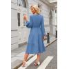 imageECOWISH Women 2025 Casual Tie Front Pleated Long Sleeve Dresses Elastic Waist Tiered Ruffle Flowy Midi Dress with PocketsGrey Blue