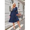 imageECOWISH Women 2025 Casual Tie Front Pleated Long Sleeve Dresses Elastic Waist Tiered Ruffle Flowy Midi Dress with PocketsNavy Blue