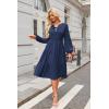 imageECOWISH Women 2025 Casual Tie Front Pleated Long Sleeve Dresses Elastic Waist Tiered Ruffle Flowy Midi Dress with PocketsNavy Blue