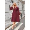 imageECOWISH Women 2025 Casual Tie Front Pleated Long Sleeve Dresses Elastic Waist Tiered Ruffle Flowy Midi Dress with PocketsWine Red