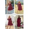 imageECOWISH Women 2025 Casual Tie Front Pleated Long Sleeve Dresses Elastic Waist Tiered Ruffle Flowy Midi Dress with PocketsWine Red