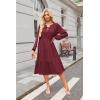 imageECOWISH Women 2025 Casual Tie Front Pleated Long Sleeve Dresses Elastic Waist Tiered Ruffle Flowy Midi Dress with PocketsWine Red