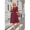 imageECOWISH Women 2025 Casual Tie Front Pleated Long Sleeve Dresses Elastic Waist Tiered Ruffle Flowy Midi Dress with PocketsWine Red