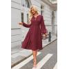 imageECOWISH Women 2025 Casual Tie Front Pleated Long Sleeve Dresses Elastic Waist Tiered Ruffle Flowy Midi Dress with PocketsWine Red