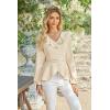 imageECOWISH Women Dressy Ruffle Blouse 2025 Long Sleeve Peplum Work Shirts Elegant V Neck Smocked Waist Business Casual Tops452 Beige