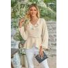 imageECOWISH Women Dressy Ruffle Blouse 2025 Long Sleeve Peplum Work Shirts Elegant V Neck Smocked Waist Business Casual Tops452 Beige