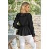 imageECOWISH Women Dressy Ruffle Blouse 2025 Long Sleeve Peplum Work Shirts Elegant V Neck Smocked Waist Business Casual Tops452 Black