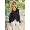 imageECOWISH Women Dressy Ruffle Blouse 2025 Long Sleeve Peplum Work Shirts Elegant V Neck Smocked Waist Business Casual Tops452 Black