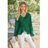 imageECOWISH Women Dressy Ruffle Blouse 2025 Long Sleeve Peplum Work Shirts Elegant V Neck Smocked Waist Business Casual Tops452 Green