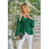 imageECOWISH Women Dressy Ruffle Blouse 2025 Long Sleeve Peplum Work Shirts Elegant V Neck Smocked Waist Business Casual Tops452 Green