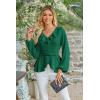imageECOWISH Women Dressy Ruffle Blouse 2025 Long Sleeve Peplum Work Shirts Elegant V Neck Smocked Waist Business Casual Tops452 Green