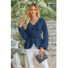 imageECOWISH Women Dressy Ruffle Blouse 2025 Long Sleeve Peplum Work Shirts Elegant V Neck Smocked Waist Business Casual Tops452 Navy Blue