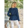 imageECOWISH Women Dressy Ruffle Blouse 2025 Long Sleeve Peplum Work Shirts Elegant V Neck Smocked Waist Business Casual Tops452 Navy Blue