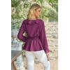 imageECOWISH Women Dressy Ruffle Blouse 2025 Long Sleeve Peplum Work Shirts Elegant V Neck Smocked Waist Business Casual Tops452 Purple