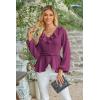imageECOWISH Women Dressy Ruffle Blouse 2025 Long Sleeve Peplum Work Shirts Elegant V Neck Smocked Waist Business Casual Tops452 Purple